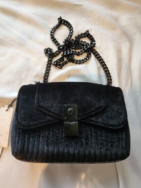 Aimee Kestenberg Black Velvet Quilted Chain Crossbody